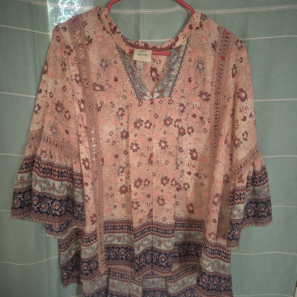 Boho Floral Print Women's Top - Pink and Blue